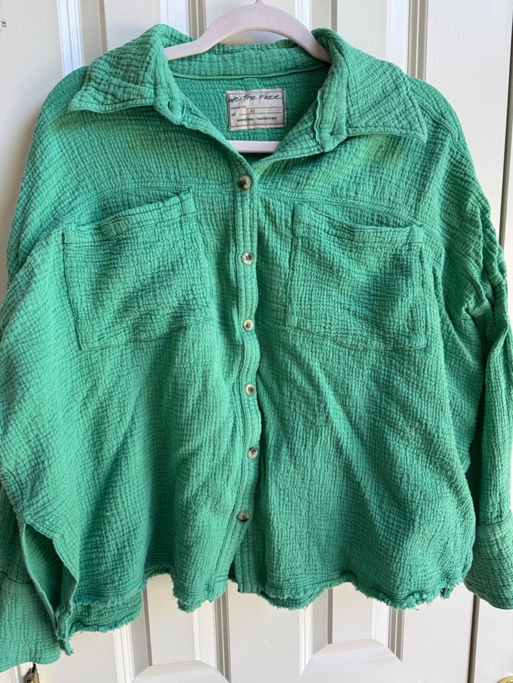 Free People Green Cotton Gauze Button Down Top XS Oversized
